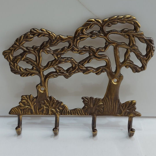 Wall Hanger Metal 4 Hooks Gold 16x13cm