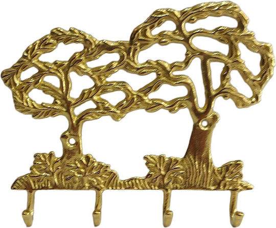 Metal Wall Hanger 4 Hooks Gold 16x13cm