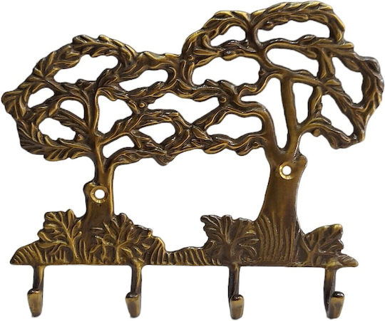 Wall Hanger Metal 4 Hooks Gold 16x13cm