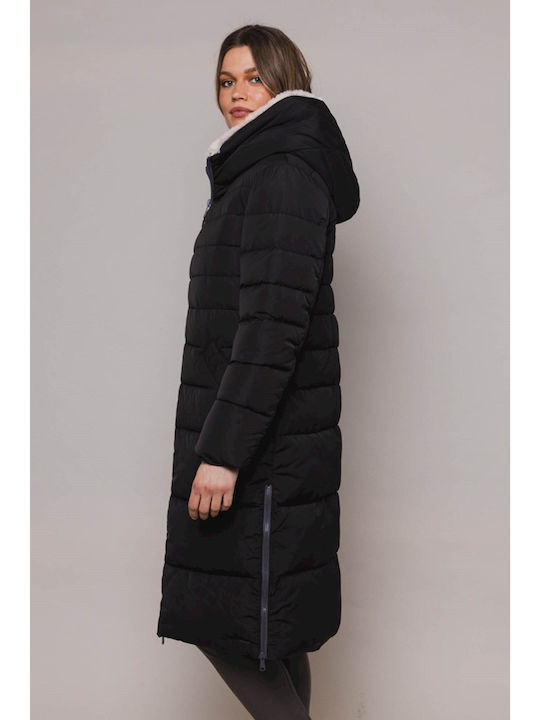 Women's Long Puffer Jacket for Winter Black
