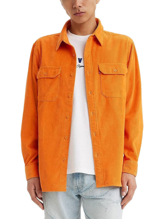 Jackson Worker Long Sleeve Corduroy Overshirt In Wide Line Orange