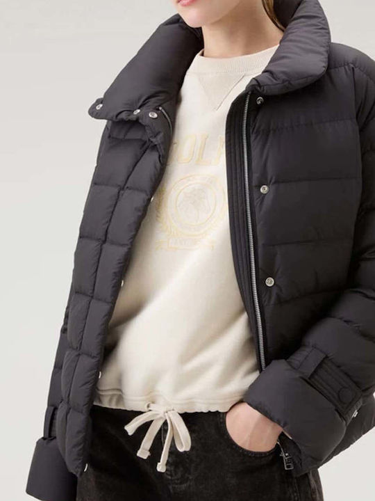 Kurz Damen Puffer Jacke für Winter Schwarz