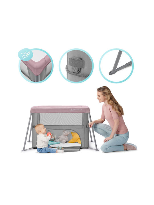 Kinderkraft Movi Παρκοκρέβατο 2 Επιπέδων με Στρώμα Grey-Pink 93.5x55.5cm