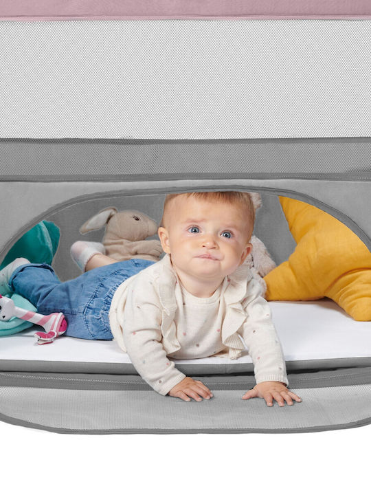 Kinderkraft Movi Παρκοκρέβατο 2 Επιπέδων με Στρώμα Grey-Pink 93.5x55.5cm