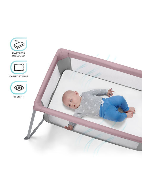 Kinderkraft Movi Παρκοκρέβατο 2 Επιπέδων με Στρώμα Grey-Pink 93.5x55.5cm
