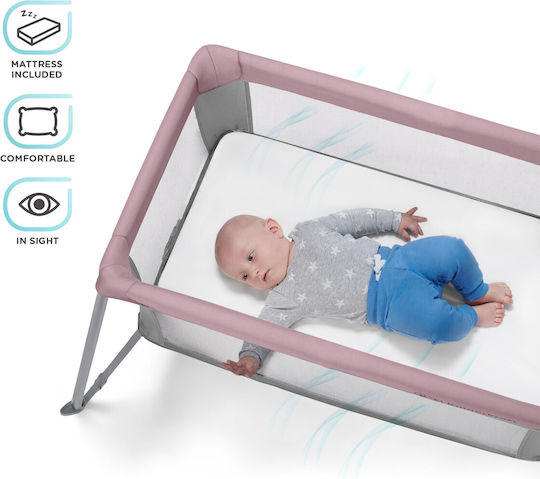 Kinderkraft Movi Παρκοκρέβατο 2 Επιπέδων με Στρώμα Grey-Pink 93.5x55.5cm