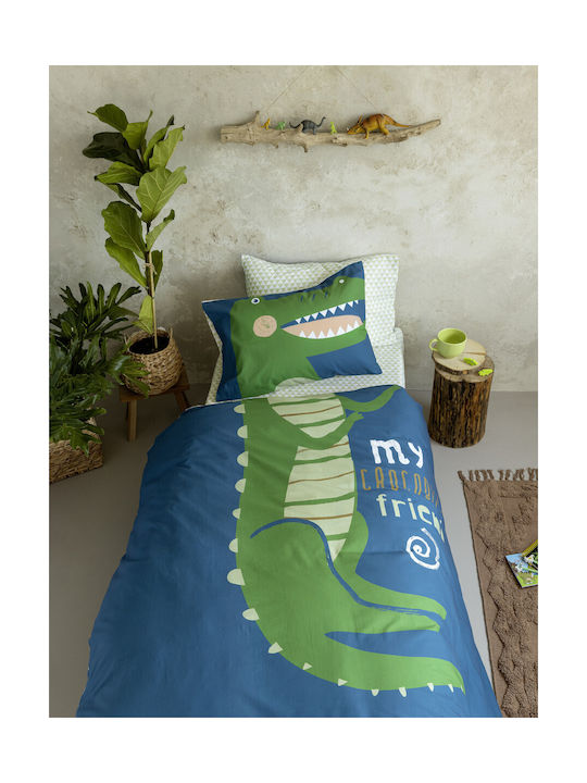 Nima Sheet Set Single Cotton Crocodile Blue 170x255cm 2pcs