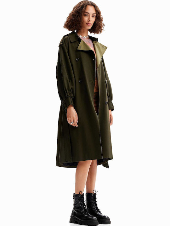 Trek Γυναικείο Χακί Παλτό Oversized με Ζώνη
