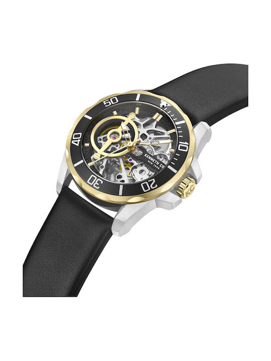 Kenneth Cole Ανδρικό Ρολόι Αυτόματο με Μαύρο Δερμάτινο Λουράκι