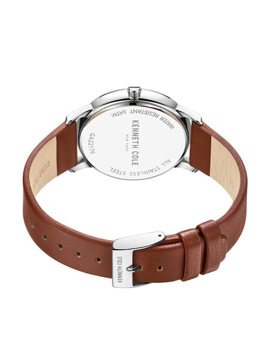 Kenneth Cole Gents Crystals Ανδρικό Ρολόι Μπαταρίας με Καφέ Δερμάτινο Λουράκι