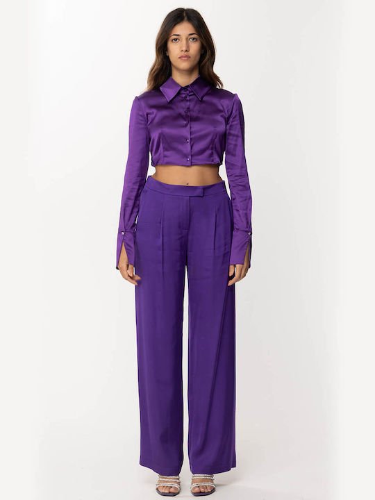 Patrizia Pepe Women's Crop Top Long Sleeve Purple