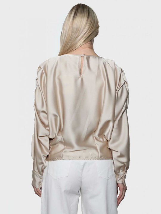 Motel Women's Blouse Long Sleeve Beige