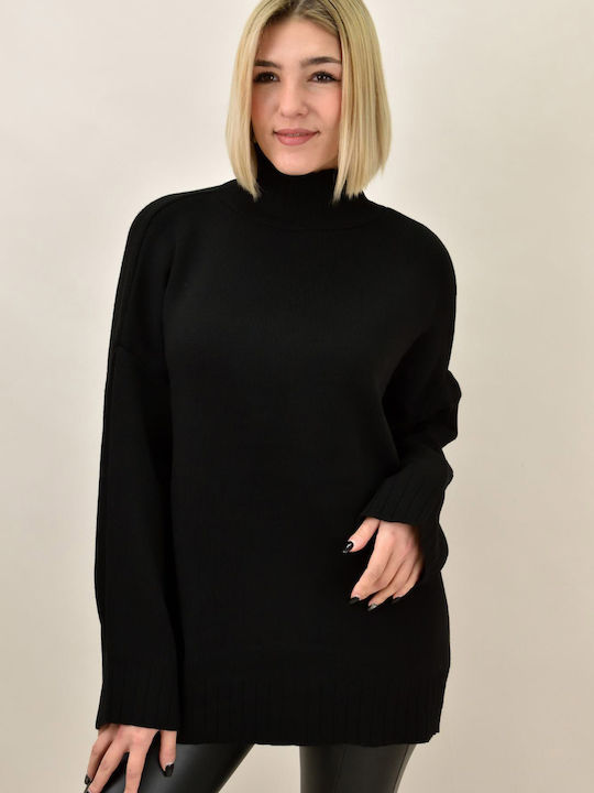 Potre Women's Long Sleeve Pullover Turtleneck Black