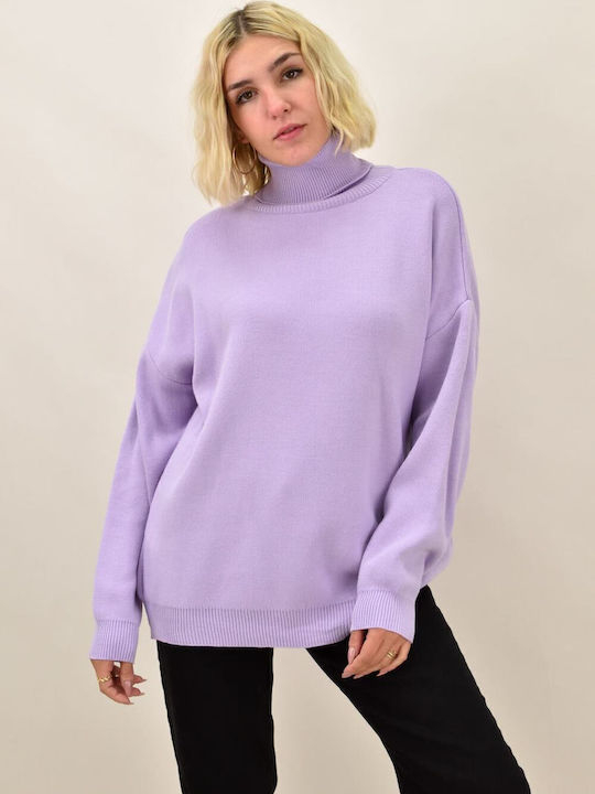 Women's Long Sleeve Sweater Turtleneck Lilacc