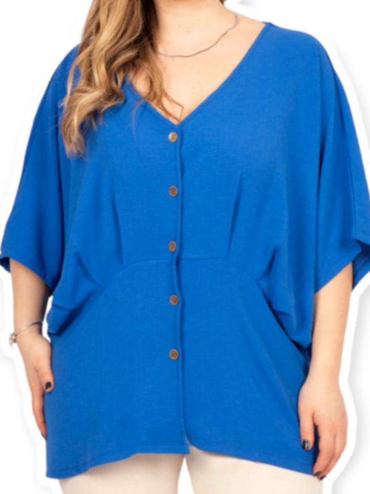 Damen Sommer Bluse Kurzärmelig Blau