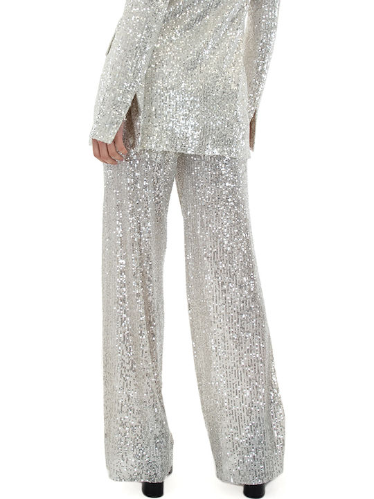 Sequined Pants Women Women's Fabric Trousers Silver