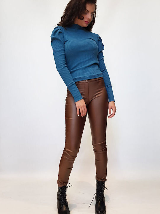 Queen Fashion Women's Leather Trousers Brown