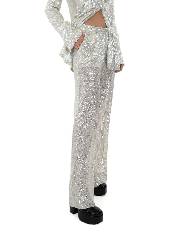 Sequined Pants Women Women's Fabric Trousers Silver