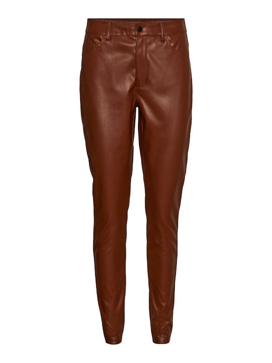 Noisy May Women's High-waisted Fabric Trousers in Skinny Fit Tabac Brownc Brown