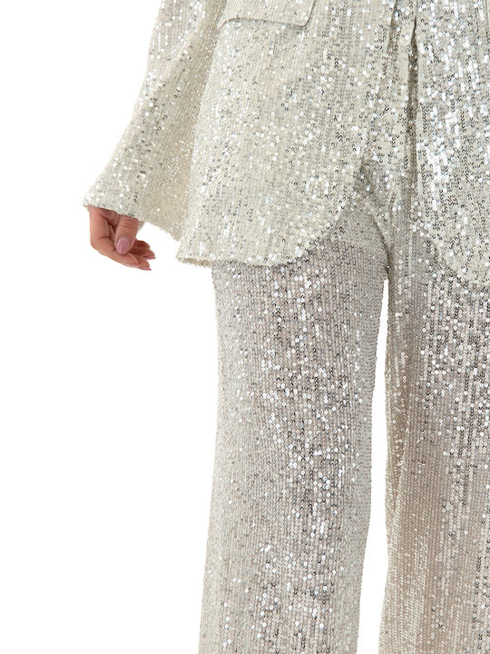 Sequined Pants Women Women's Fabric Trousers Silver