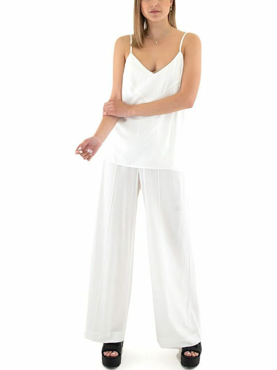 Pants Women My T Wearables Γυναικείο Υφασμάτινο Παντελόνι σε Relaxed Εφαρμογή Λευκό