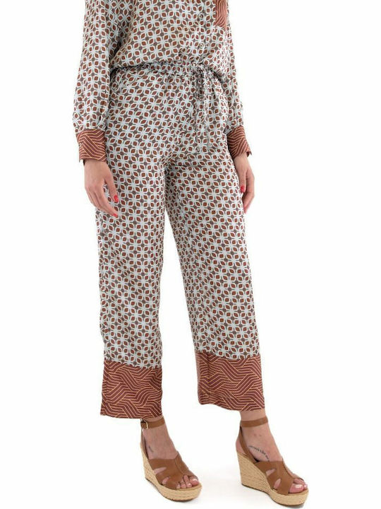 Pants Women My T Wearables Women's Fabric Trousers with Elastic Regular Fit Brown