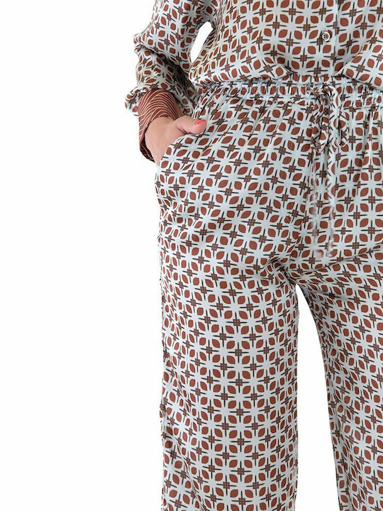Pants Women My T Wearables Women's Fabric Trousers with Elastic Regular Fit Brown