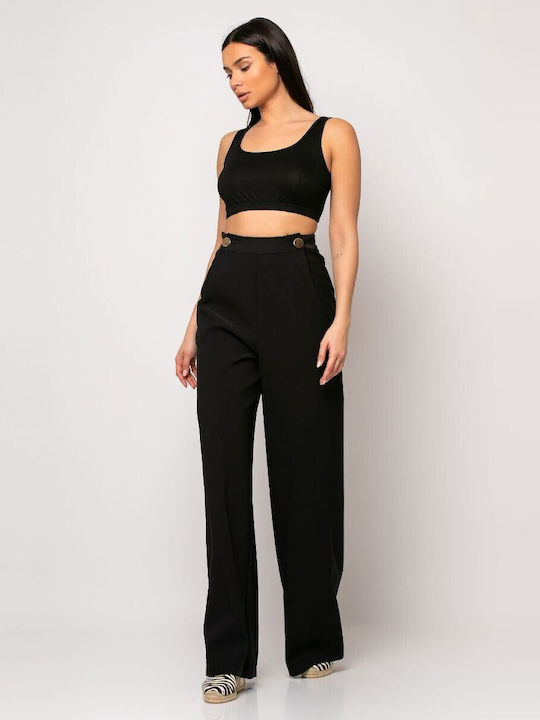 Noobass Women's High-waisted Fabric Trousers Black