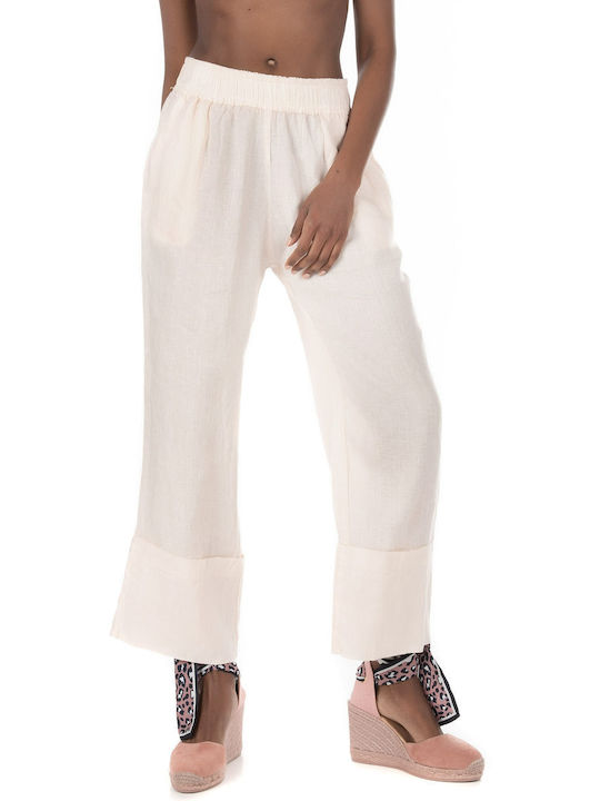 Black & Black Women's High-waisted Linen Trousers Beige