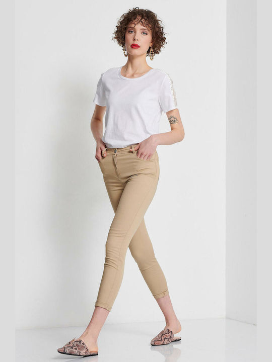 Bill Cost Women's High-waisted Cotton Trousers Beige