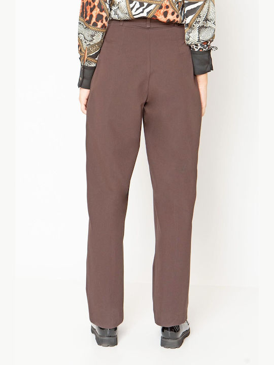 Maxin Women's High-waisted Fabric Trousers Brown