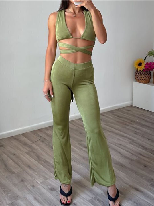 Chica Γυναικείο Πράσινο Σετ με Ψηλόμεσο Παντελόνι με Λάστιχο