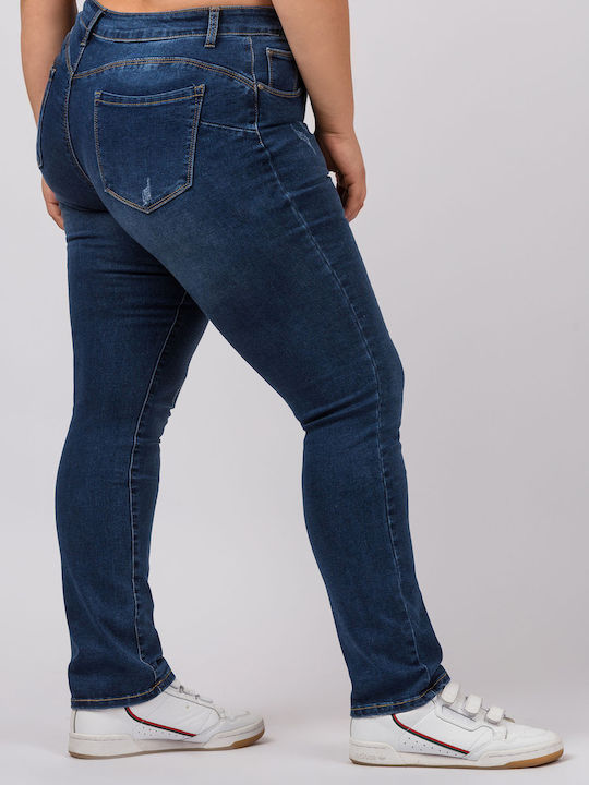 Jucita High Waist Women's Jean Trousers Push Up in Straight Line