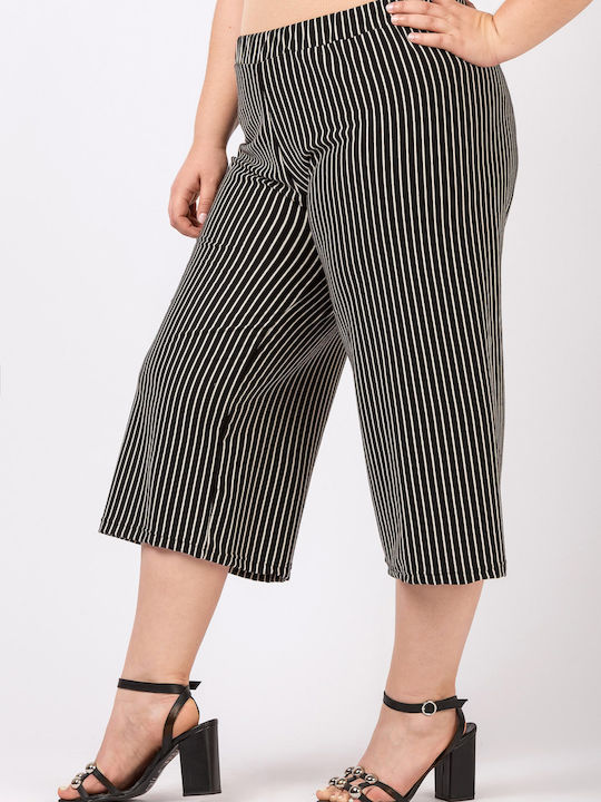 Jucita Women's High Waist Culottes with Elastic Striped Black