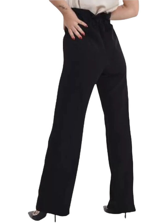 Remix Damen Hochtailliert Stoff Palazzo-Hose Schwarz