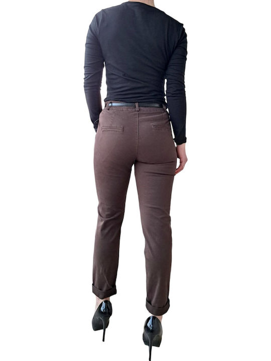 Remix Women's Cotton Trousers in Skinny Fit Brown