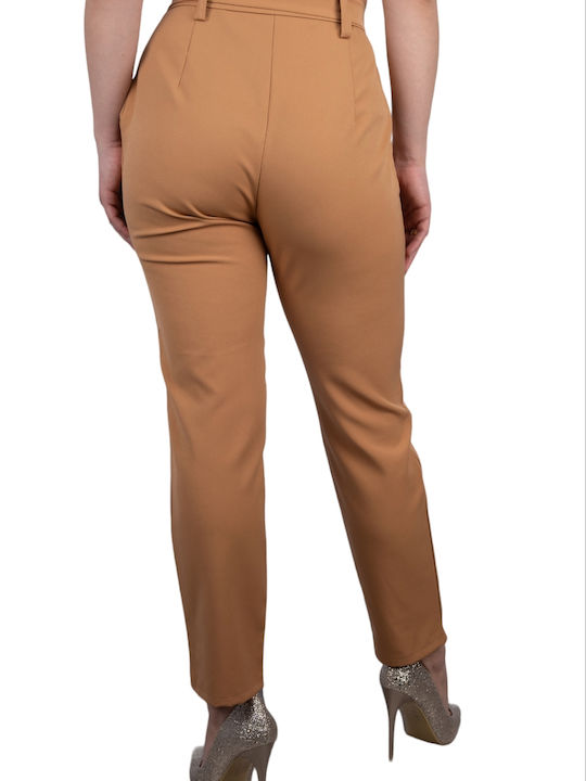 Remix Damen Hoch tailliert Stoff Hose Beige