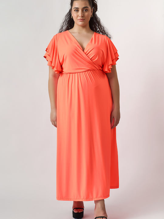 Jucita Summer Maxi Dress Wrap with Ruffle Orange