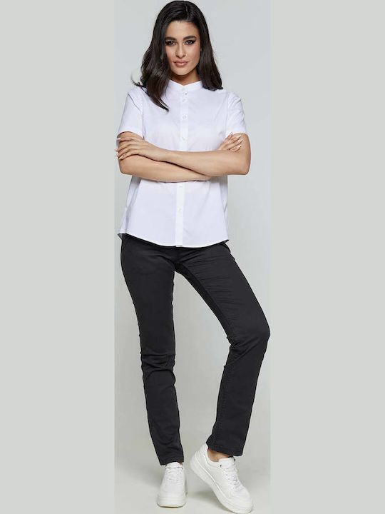 Malla-405014s Kurzärmelig Damen Hemd Weiß Monochrom