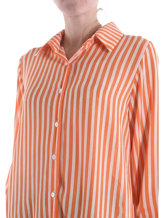 Remix Women's Striped Long Sleeve Shirt Orange