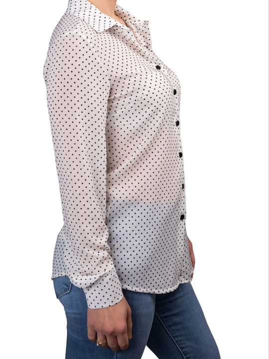 Remix Women's Polka Dot Long Sleeve Shirt White