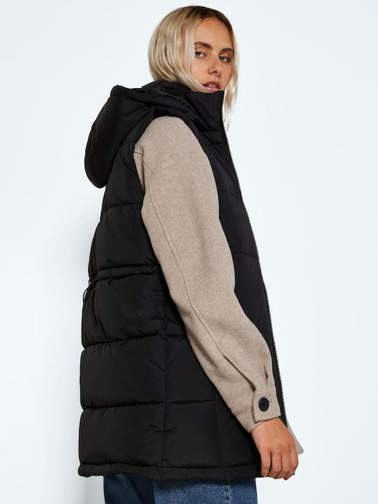 Women's Short Puffer Jacket for Spring or Autumn with Hood Black