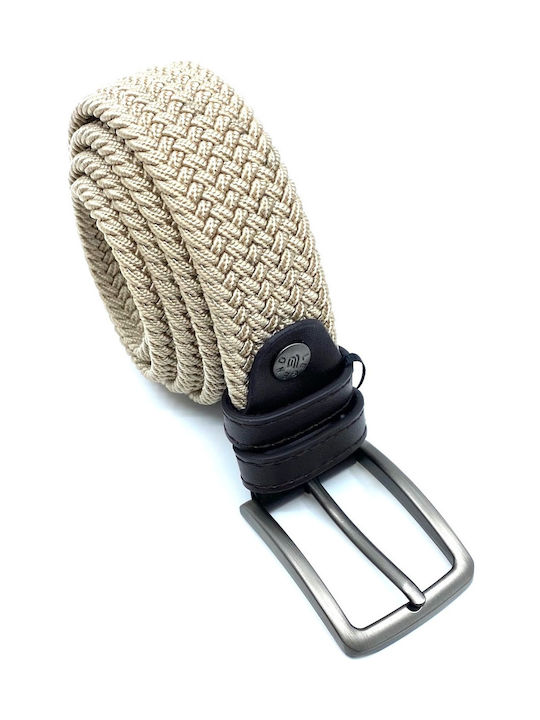 Legend Accessories Men's Knitted Leather Elastic Belt Beige ΜΠΕΖ