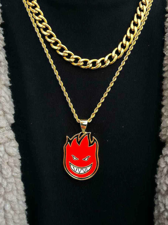 Goldjewels Goldjewels Heatman Double Gold Plated Necklace with Zircon Red