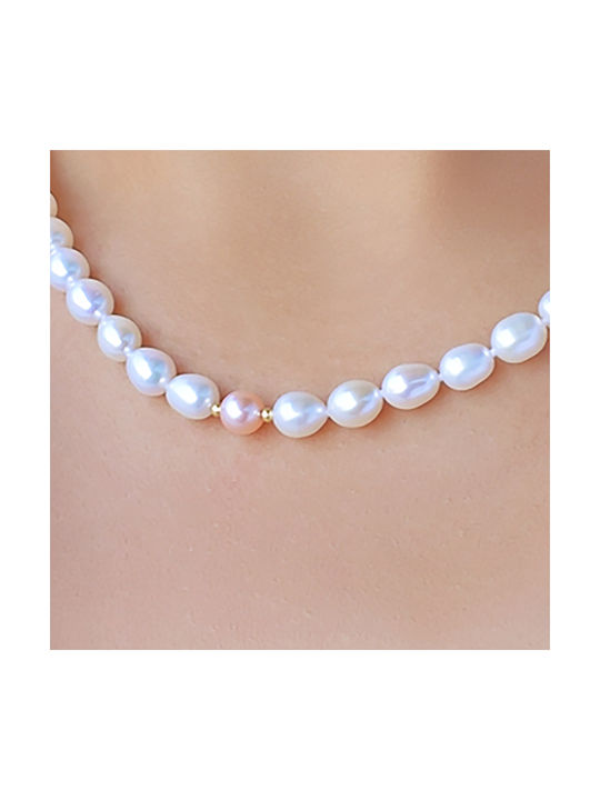 Necklace Double from White Gold 14K with Pearls