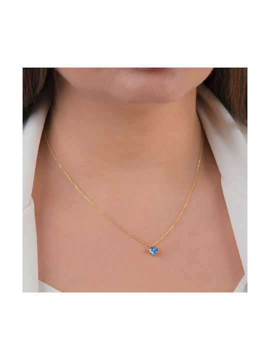 Necklace with design Heart from Gold 14K with Zircon