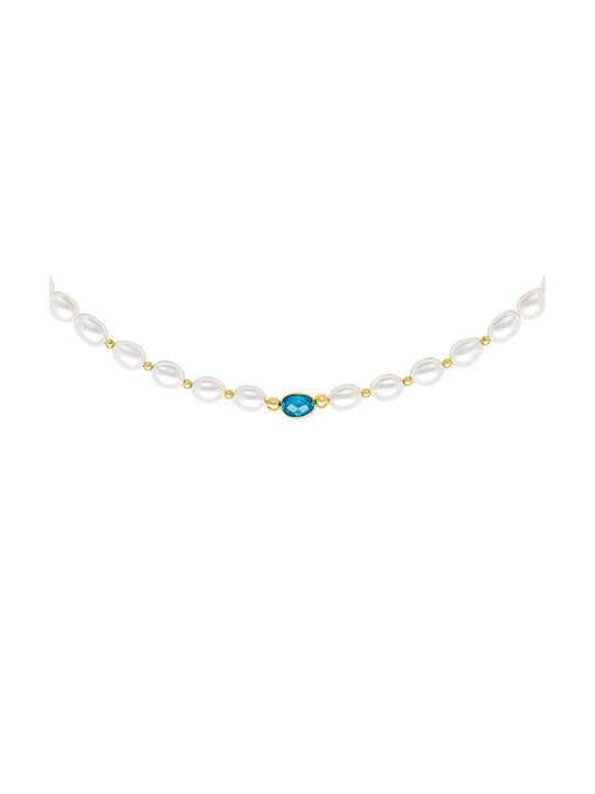 Halskette aus Gold 14K mit Perlen & Zirkonia