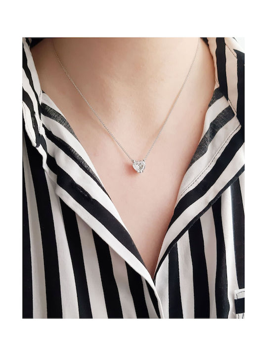 Necklace with design Heart from White Gold 14K