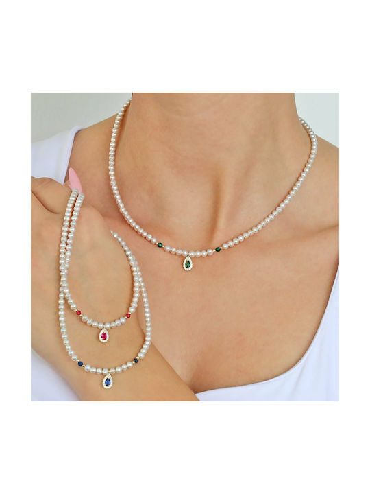 Necklace from White Gold 14K with Pearls