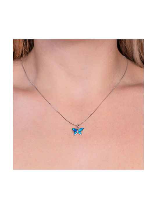 Necklace with design Butterfly from Silver with Zircon